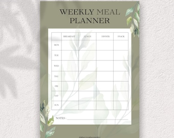 Wöchentlicher Essensplaner - Druckbare Meal Prep Vorlage, digitaler Download, organisierter Wochenplaner für Frühstück, Mittagessen, Abendessen und Snacks