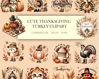 Thanksgiving Turkey Clipart | Fall PNG Bundle (Digital Download)