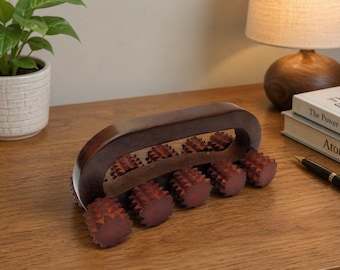 Massageador corporal artesanal de madeira com rolos para alívio da dor e relaxamento, 18 cm (7 polegadas).