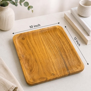 Rustic Handmade Wooden Serving Tray Natural Grain Farmhouse Kitchen Platter Solid Rectangular Charcuterie Board Housewarming Hostess Gift