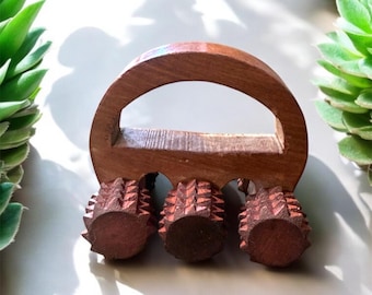Handcrafted Wooden Three Roller Massager for Stress Relief