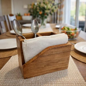 Utensil Holder Wooden Multi Compartment Cutlery Organizer Kitchen Storage Caddy Rustic Decor Gift