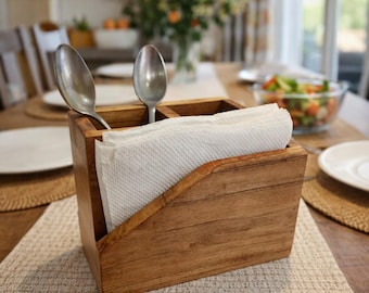 Utensil Holder Wooden Multi Compartment Cutlery Organizer Kitchen Storage Caddy Rustic Decor Gift