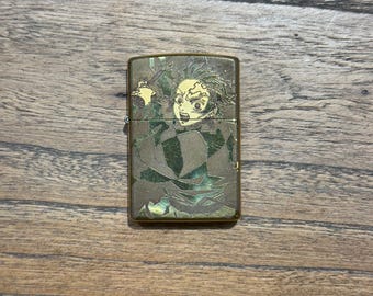 Custom Laser Engraved Brass Zippo Lighter – Demon Slayer Theme, 2-Sided Design