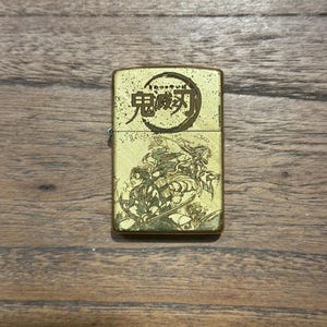 Custom Laser Engraved Brass Zippo Lighter – Demon Slayer Theme, 2-Sided Design
