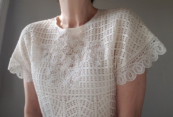 90's Romantic Ivory Top Victorian Style Top Croch… - image 3