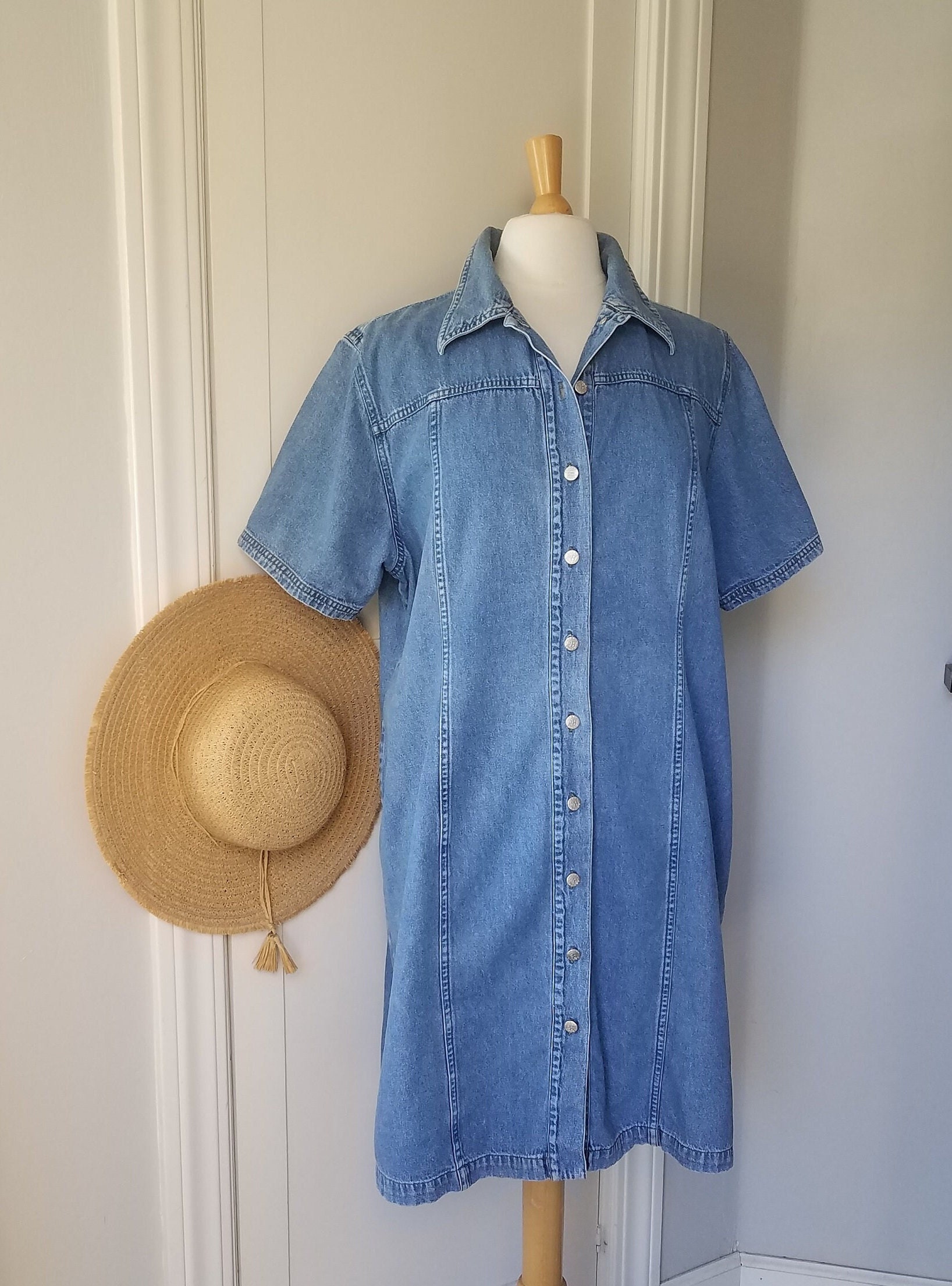 Vintage Casual Blue Denim Dresses Women Fall Outfits Q9505