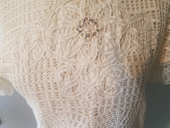 90's Romantic Ivory Top Victorian Style Top Croch… - image 7
