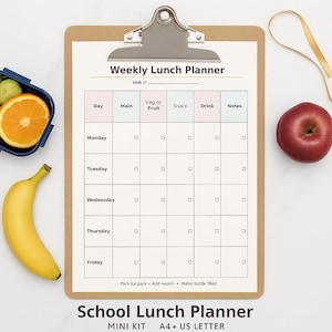 School Lunch Planner Printable | Weekly Meal + Lunchbox Builder | Kids Lunch Ideas | A4 US Letter PDF PNG Download