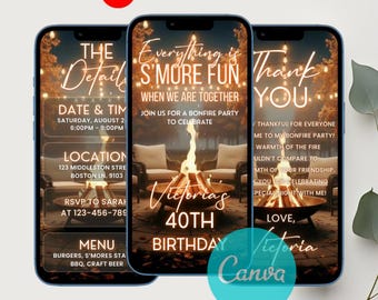 Bonfire Party Digital Invite, Bonfire Camp Party Invitation, Digital Birthday Invite Smore Fun Evite, Backyard Bonfire Invite Birthday