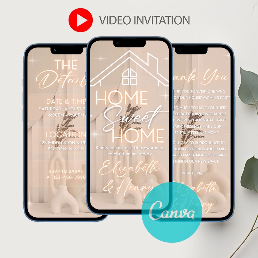 Housewarming Party Invitation, Gold New Apartment Home Evite, Animated ...