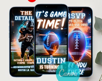 Football Watch Party Animated Invite, Football Evite, Digital Phone Invitation, American Football Party Template