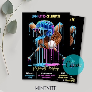 Baseball Ice Cream Birthday Invitation: Editable Canva Template (5x7 in, Digital Download