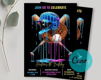Baseball Ice Cream Birthday Invitation: Editable Canva Template (5x7 in, Digital Download