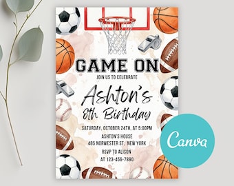 Sports Birthday Invitation, Sport Theme Birthday Invite, Digital Downloads Invite, Boy Birthday Invite BM217