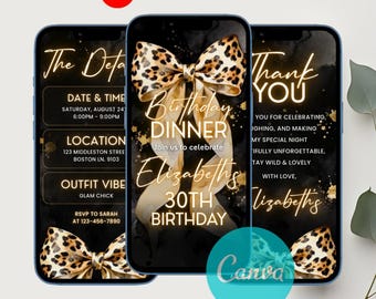 Wild Party Birthday Invite, Animated Jungle Theme, Editable Cheetah Design, Leopard Print bow Girls Night, Fun Party Template Canva