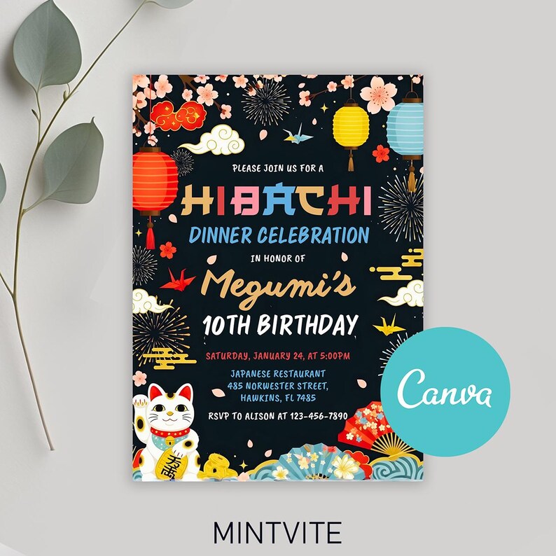 Japan Invite Editable Hibachi Birthday Invitation, Teppanyaki Dinner Party Invite ...