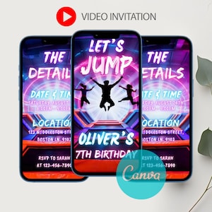 Trampoline Video Birthday Invitation Set, Trampoline Park Party Invite, Teen Parkour Jump Party, Editable Video Template, Canva Template