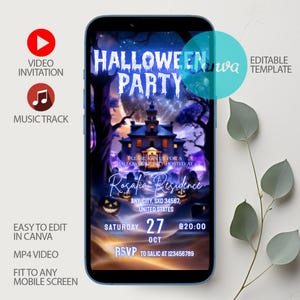 Animated Halloween Party Video Invitation: Skull Pumpkin Design (Digital Download, DIY Template)
