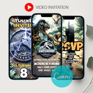 Dinosaur Birthday Video Invitation: Editable Dino World Party Invite (Digital Download MP4 Template)