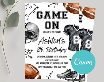 Editable Football Birthday Invitation, Printable American Football Birthday Party Invite, Editable Sports Invitation Template Canva Template