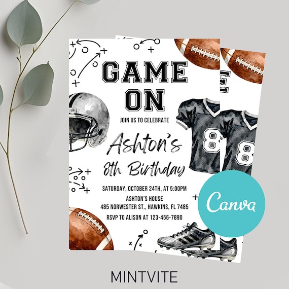 Editable Football Birthday Invitation, Printable American Football Birthday Party Invite, Editable Sports Invitation Template Canva Template