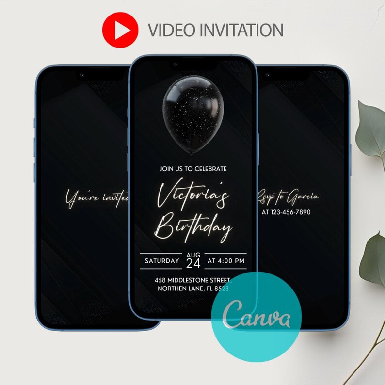 Animated Invite, Birthday Party, Black Birthday, Digital Birthday, Birthday Invitation, Birthday Invite, Elegant Birthday, Luxury Birthday, Birthday Video, Birthday Dinner, Digital Download,  ,, Printable Invitation, Instant Download, Canva Template, Animated Invite, Video Invitation, Digital Invite, Birthday Video, Instant Download, Canva Template, Girl Party Invite, Instant Download
