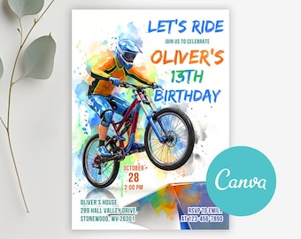 Editable Bicycle Party Invitation Digital Lets Ride Birthday Invite Printable Bike Evite Phone Canva Template  B297