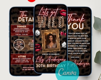 Wild Party Birthday Invite, Animated Jungle Theme, Editable Cheetah Design, Leopard Print Girls Night, Fun Party Template Canva