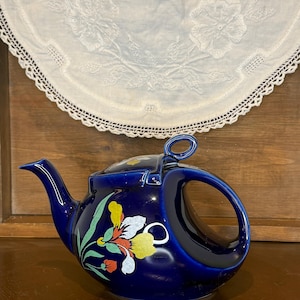 Vintage Hall Blue Blossom Streamline Teapot | Art Deco Hall China | Glossy Blue Floral Tea Pot | Excellent Condition