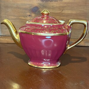 Vintage Hall China Hollywood Teapot | Burgundy & Gold Teapot | Art Deco Hall Ware | Elegant Vintage Tea Pot