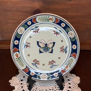 Vintage Delft Polychrome Butterfly Plate | Hand-Painted Dutch Faience | Colorful Delft Wall Decor | Collectible Holland Pottery