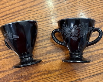 Hazel Atlas Black Amethyst Depression Glascreme und Zucker - Sterling-Muster, 2er-Set