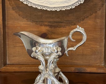 Vintage FB Rogers kantelbare juskom verzilverd met standaard | Sierlijke bloemensausschep met kaarsverwarmer