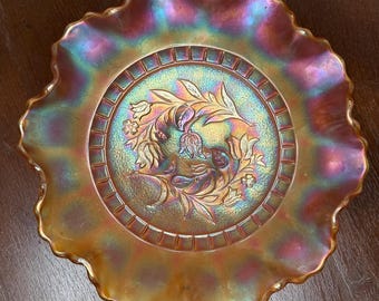 Antique Dugan Windflower Carnival Glass Bowl – Marigold Iridescent Early 1900s Collectible