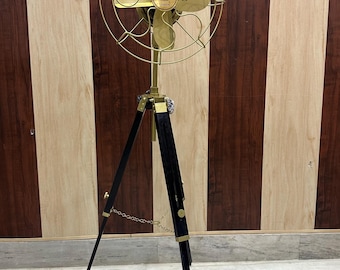 Vintage Brass Tripod Fan | Industrial Antique Style Decor | Retro Table Fan Sculpture | Steampunk Home Accent | Handmade Look