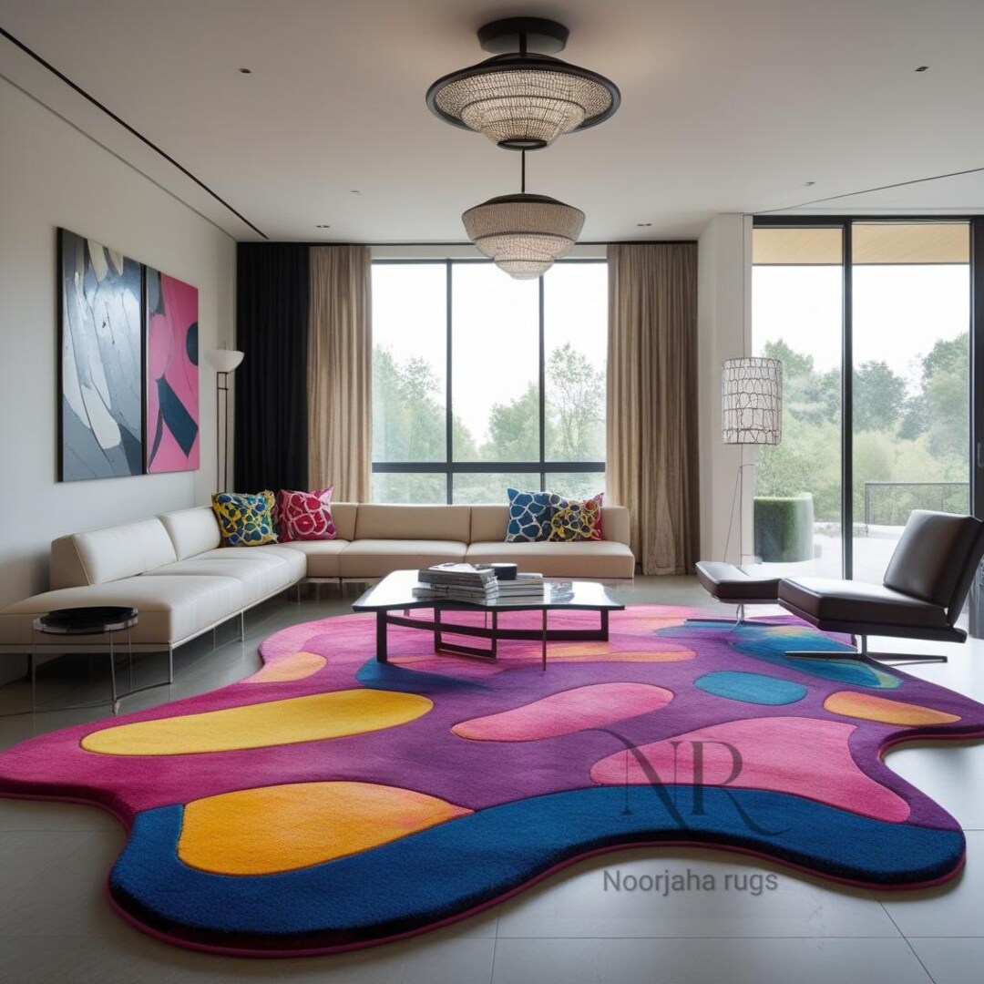 Modern Irregular Abstract Area Rug – Vibrant Multicolor Living Room ...