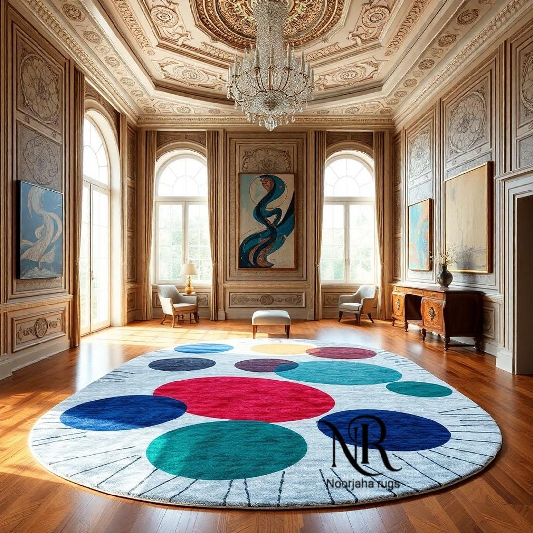 Hand Tufted Wool Rug Colorful Overlapping Circles Modern Geometric ...