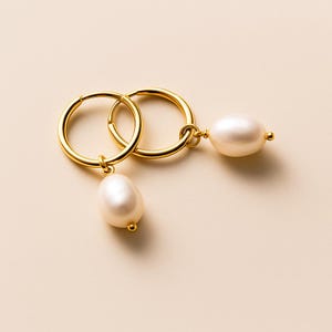 Gold Hoop Pearl Earrings for Women – Freshwater Baroque Pearls – Elegant 18K Gold Plated Hoops – Timeless Gift Jewelry