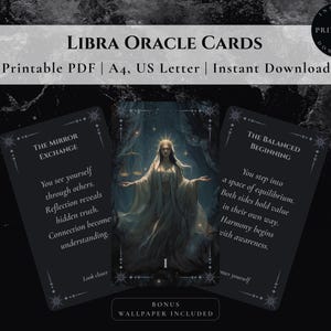 Vågens stjärnteckens orakelkort | Dark Academia Tarot | Gotiskt mystiskt häxigt spådomsverktyg | Nyckfullt A4 amerikanskt brev utskrivbart