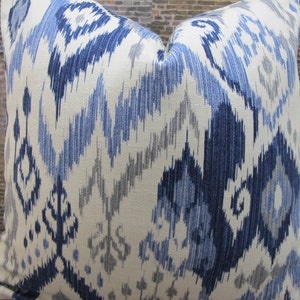 Designer Pillow Cover - Lumbar, Geyser Blue Gray Ikat