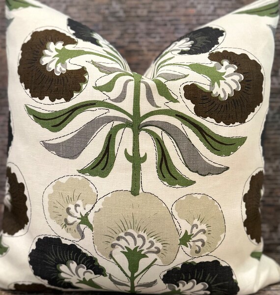 Designer Pillow Cover, Thibaut, Tybee Tree, Black and Green