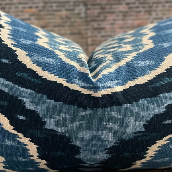 Designer Pillow Cover, Lumbar, Ikat, HRZBatik, Indigo