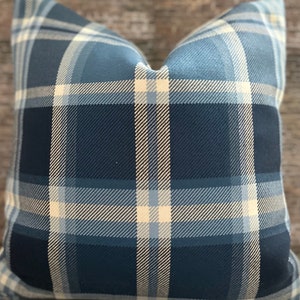 Designer Pillow Cover, Tartan Plaid, Blue