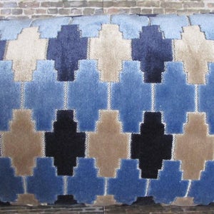 Designer Pillow Cover, Velvet Geometric, Blue