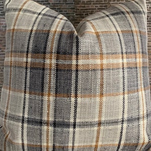 Designer Pillow Cover, Plaid Charcoal