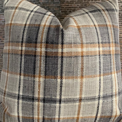 Designer Pillow Cover, Plaid Charcoal
