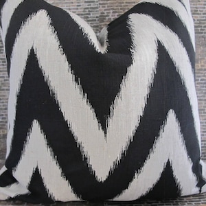 Designer Pillow Cover, Ikat Zig Zag Kravet, Black