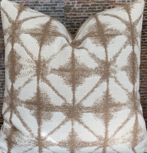 Outdoor, Pillow Cover, Sunbrella, Midori, Batik, Shibori, Tribal, Modern, Outdoor Throw Pillow, Sand