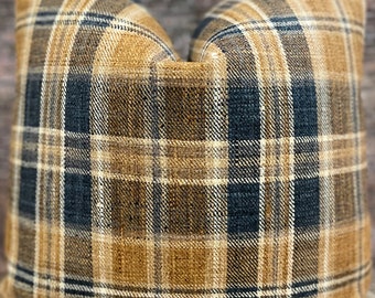Designer Pillow Cover, Plaid, Deep Blue